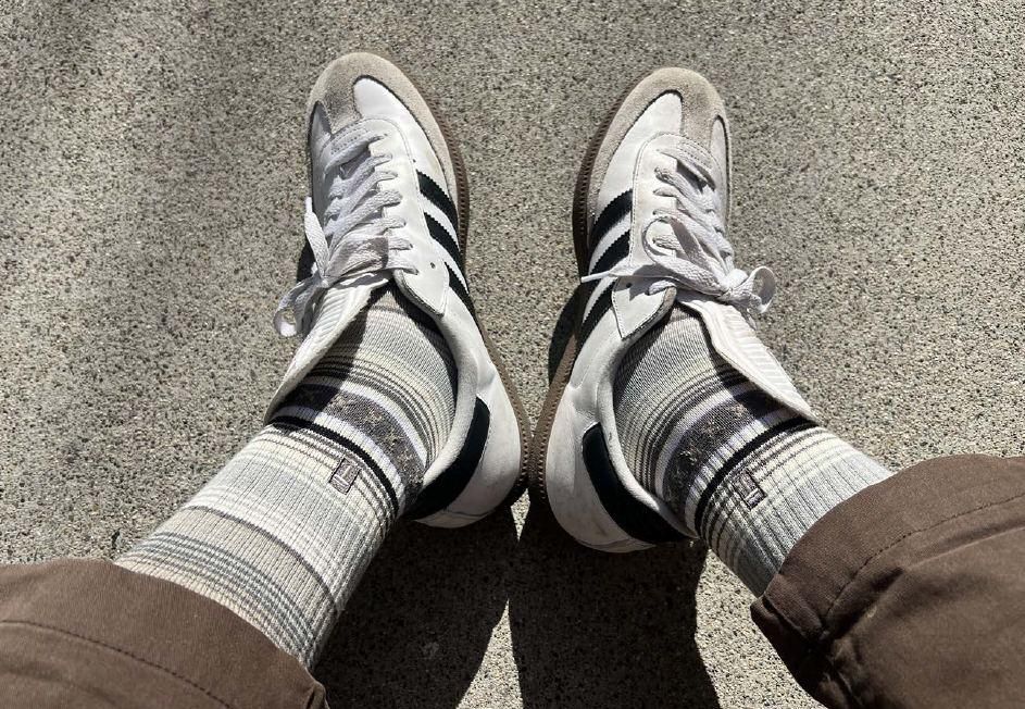 TAKIA stripe socks with white sneakers